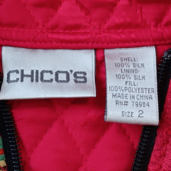 🔺️SOLD!Chico's 100% Silk Quilted Jacket Size L (Chico's 2) Red Chinese Lantern - Picture 10 of 14